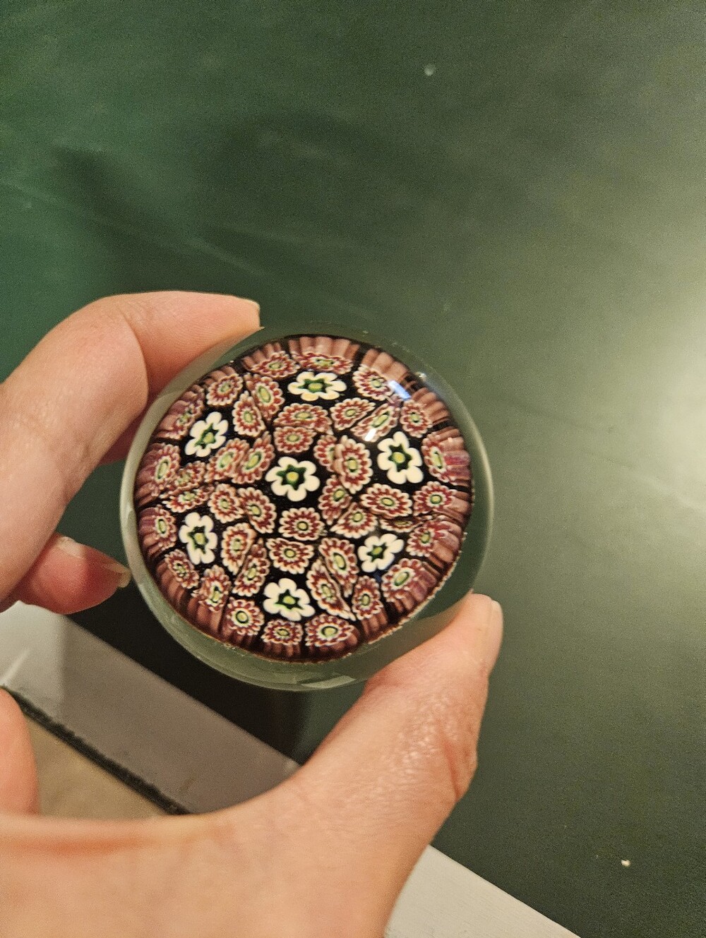 Handheld Millefiori Glass Paperweight - Floral Medallion